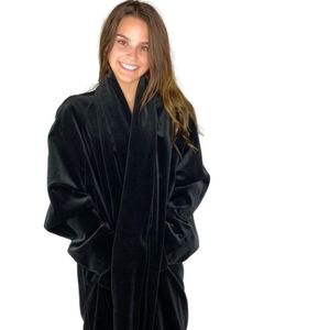 JS Collections Long Black Velvet Swing Coat